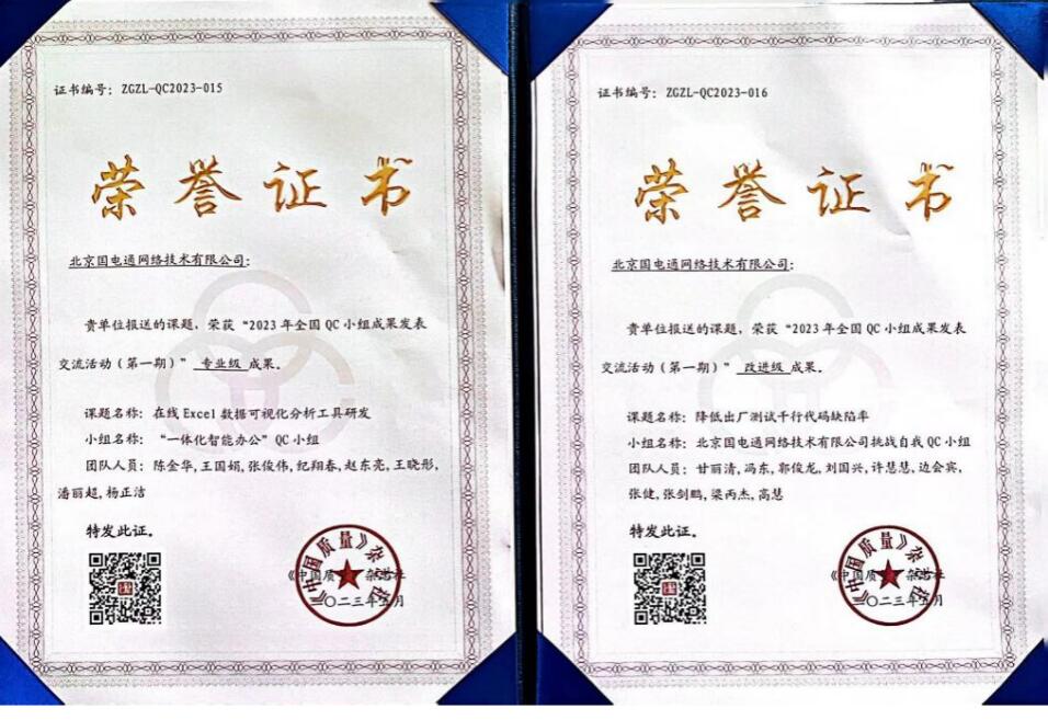 國(guó)網(wǎng)信通產(chǎn)業(yè)集團(tuán)國(guó)電通兩項(xiàng)QC成果分獲2023年全國(guó)QC小組成果二、三等獎(jiǎng)